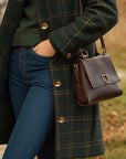 Women's Dark Green Wool Coat long checked fitted winter