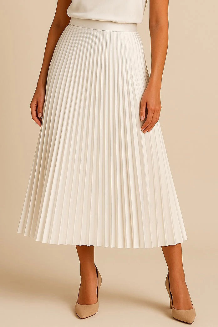 Pleated Midi Skirt High Waist Satin Elegant Everyday Wear Women 1