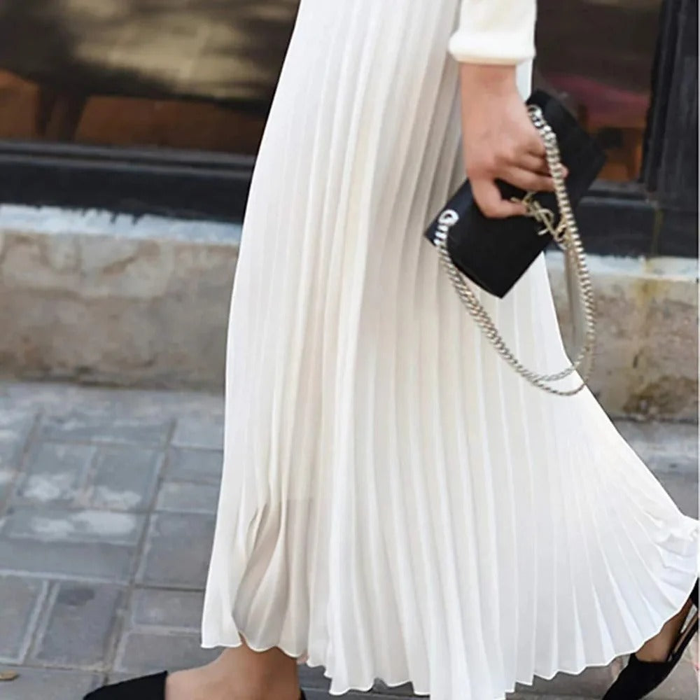Pleated Midi Skirt High Waist Satin Elegant Everyday Wear Women 2