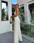 Pleated Set Halter Neckline Wide-Leg Silhouette Elegant Design Evening Wear 2