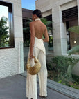 Pleated Set Halter Neckline Wide-Leg Silhouette Elegant Design Evening Wear 3
