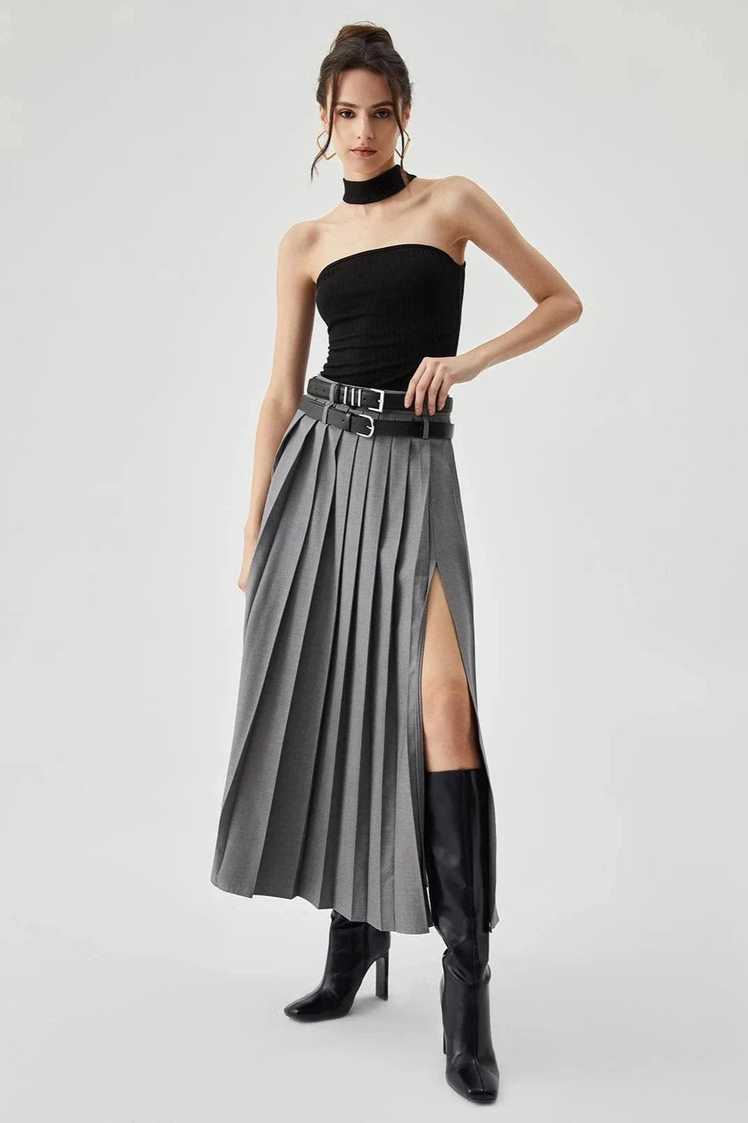 Pleated Split Maxi Skirt For Elegant Occasions 1