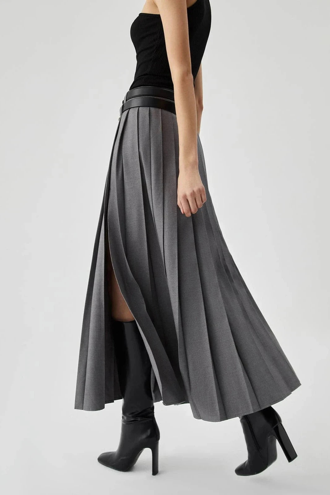 Pleated Split Maxi Skirt For Elegant Occasions 2