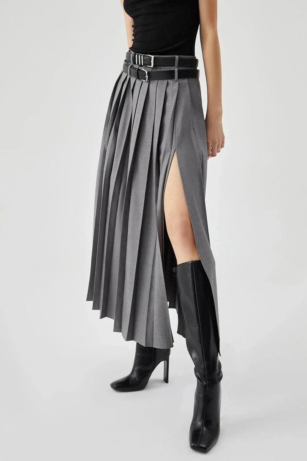 Pleated Split Maxi Skirt For Elegant Occasions 3