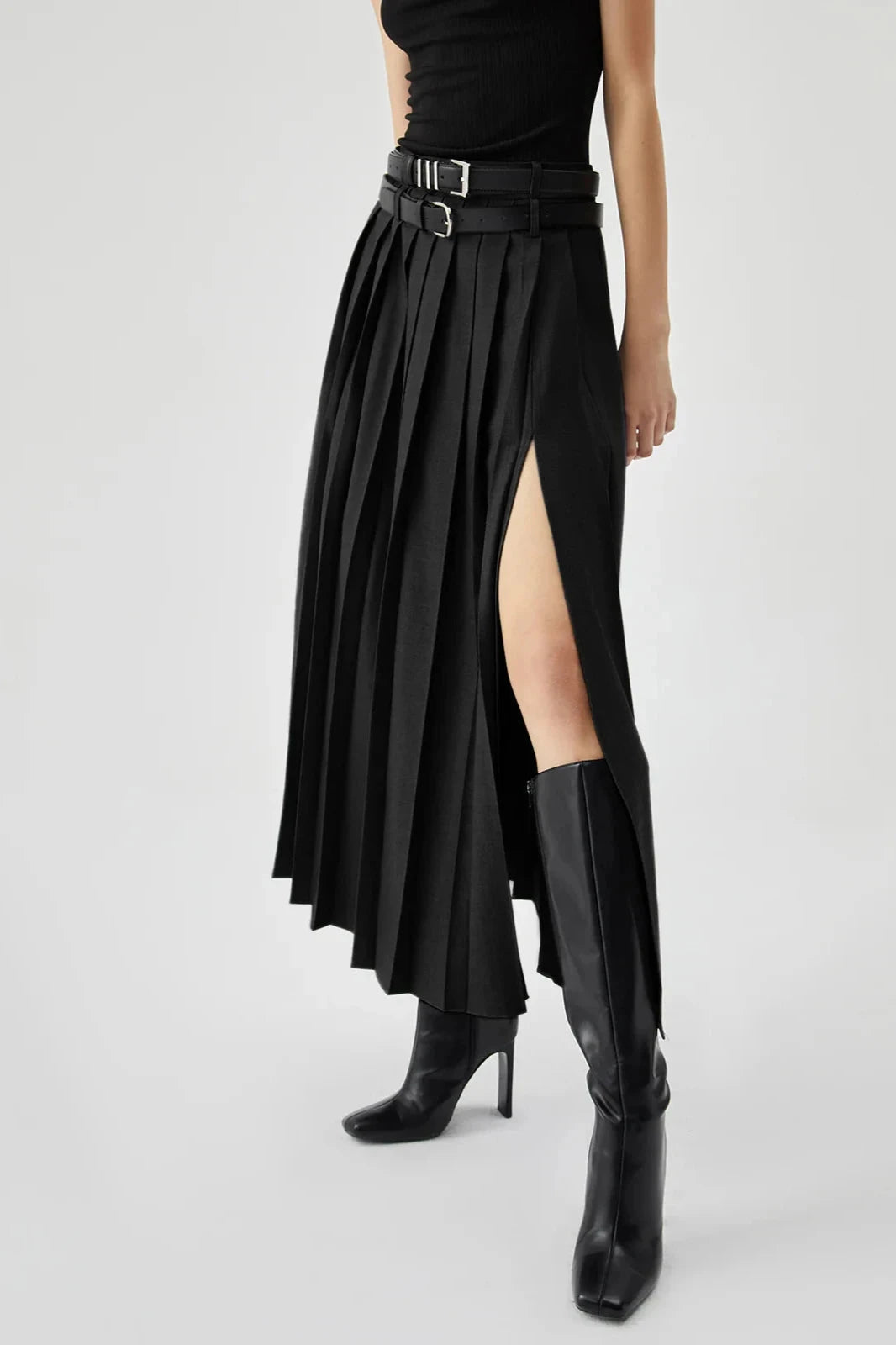 Pleated Split Maxi Skirt For Elegant Occasions 4