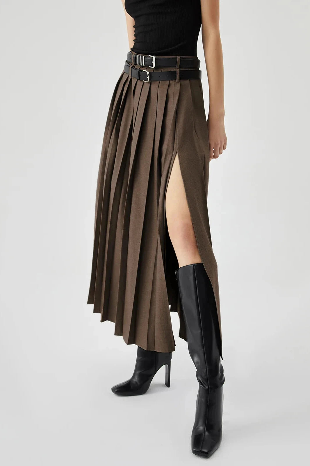 Pleated Split Maxi Skirt For Elegant Occasions 5