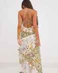 Plunging Neckline Ruffle Maxi Dress With Ties 2