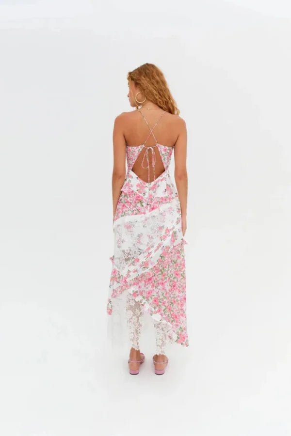 Plunging Neckline Ruffle Maxi Dress With Ties 6