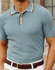 Polo Shirt Short Sleeve Striped Collar Relaxed Fit 0
