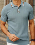Polo Shirt Short Sleeve Striped Collar Relaxed Fit 1