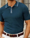Polo Shirt Short Sleeve Striped Collar Relaxed Fit 4