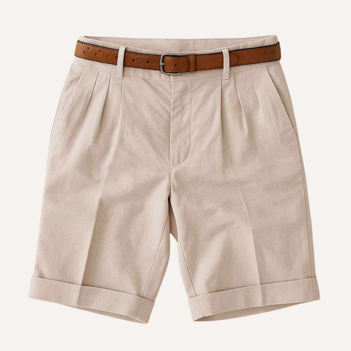 Refined Chino Shorts With Double Pleat Design 0
