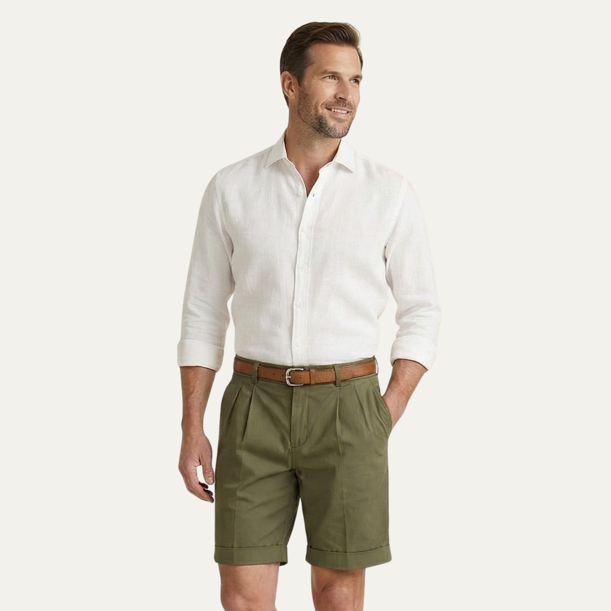 Refined Chino Shorts With Double Pleat Design 5