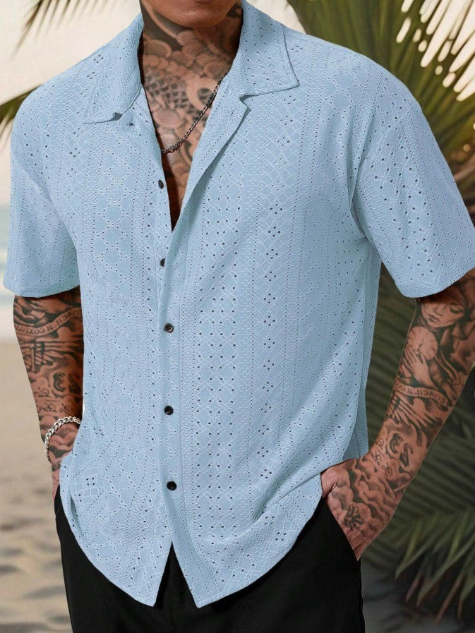 Relaxed Men's Shirt Camp Collar Short Sleeve 0