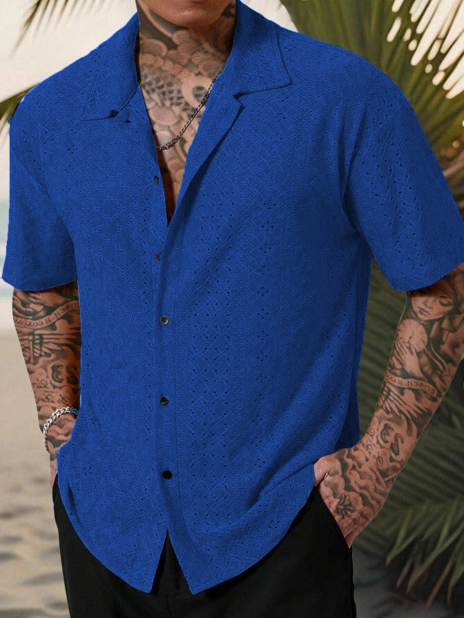 Relaxed Men's Shirt Camp Collar Short Sleeve 4