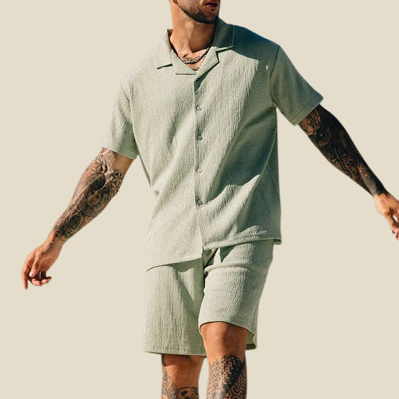 Relaxed Men's Short Set With Camp Collar 0