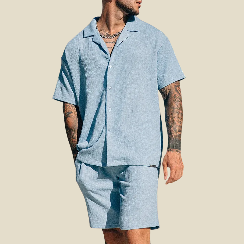Relaxed Men's Short Set With Camp Collar 1