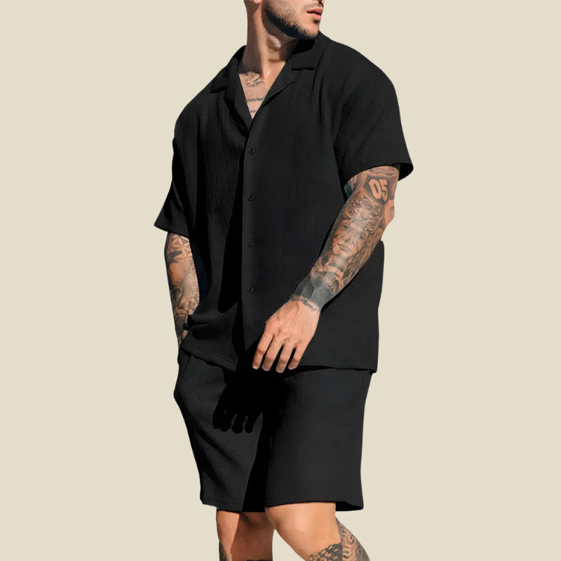 Relaxed Men's Short Set With Camp Collar 2