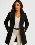 Women's black tailored wool-blend coat with classic lapels