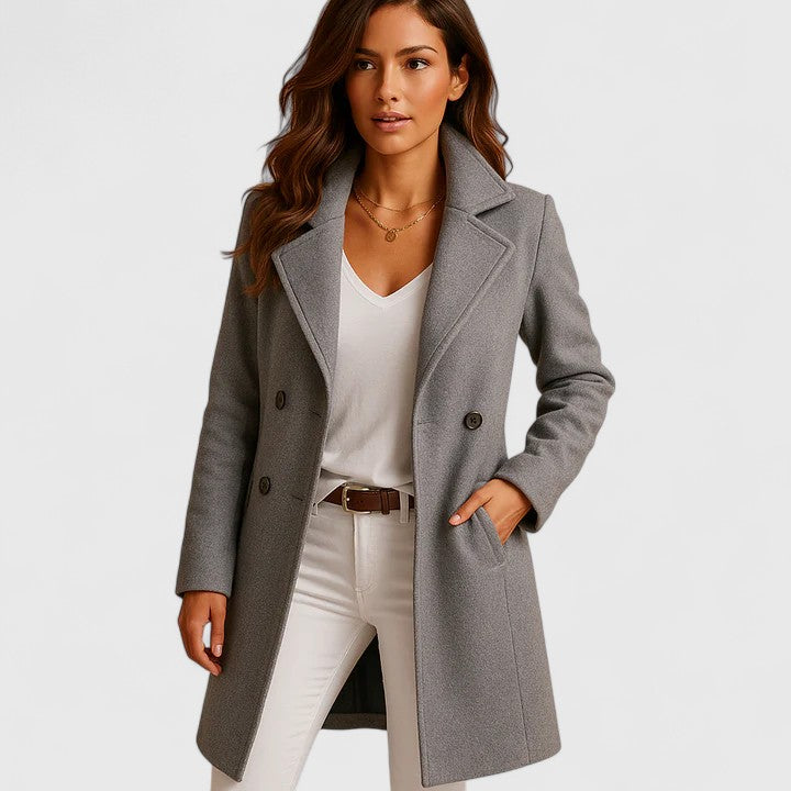 Women's black tailored wool-blend coat with classic lapels