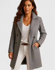 Women's black tailored wool-blend coat with classic lapels