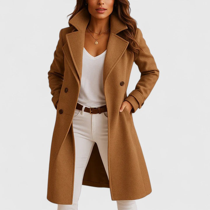 Women's black tailored wool-blend coat with classic lapels