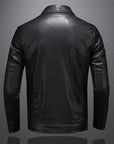 Men's black leather jacket with classic fit and zip closure