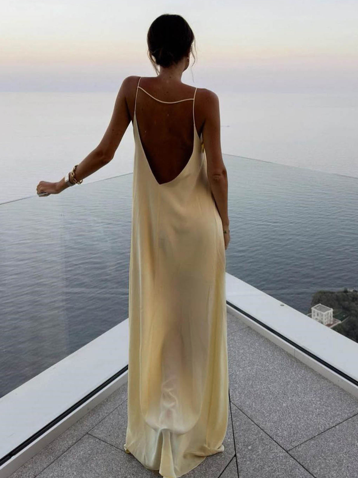 Women’s light yellow women's satin slip maxi dress