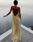 Women’s light yellow women's satin slip maxi dress