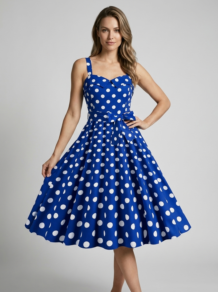 Women’s beige women's polka dot midi dress vintage