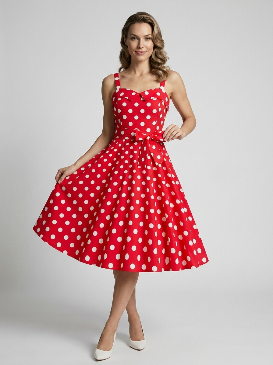 Women’s beige women's polka dot midi dress vintage