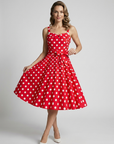Women’s beige women's polka dot midi dress vintage
