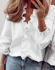 Ruffled Blouse Long Sleeve V-Neck Opaque Design Polyester Women 10