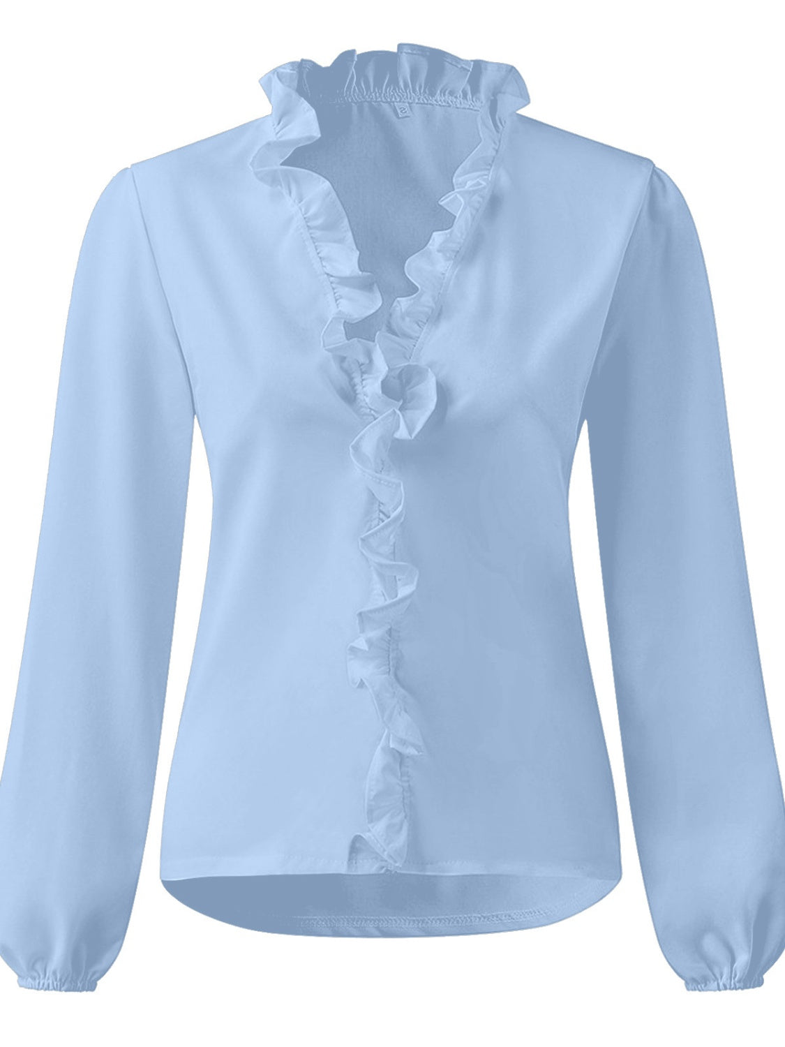Ruffled Blouse Long Sleeve V-Neck Opaque Design Polyester Women 3