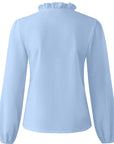Ruffled Blouse Long Sleeve V-Neck Opaque Design Polyester Women 4