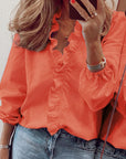 Ruffled Blouse Long Sleeve V-Neck Opaque Design Polyester Women 5
