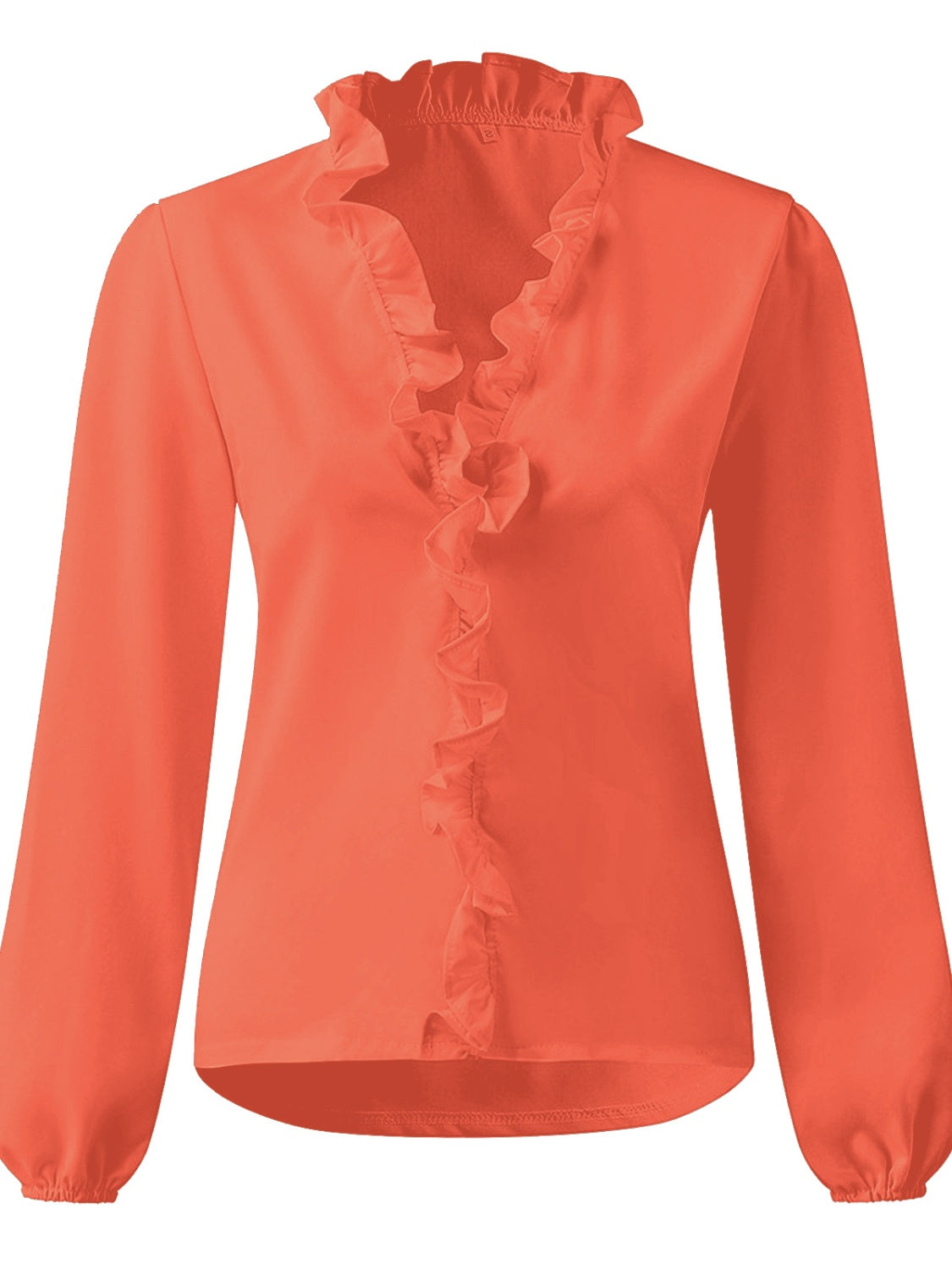 Ruffled Blouse Long Sleeve V-Neck Opaque Design Polyester Women 8
