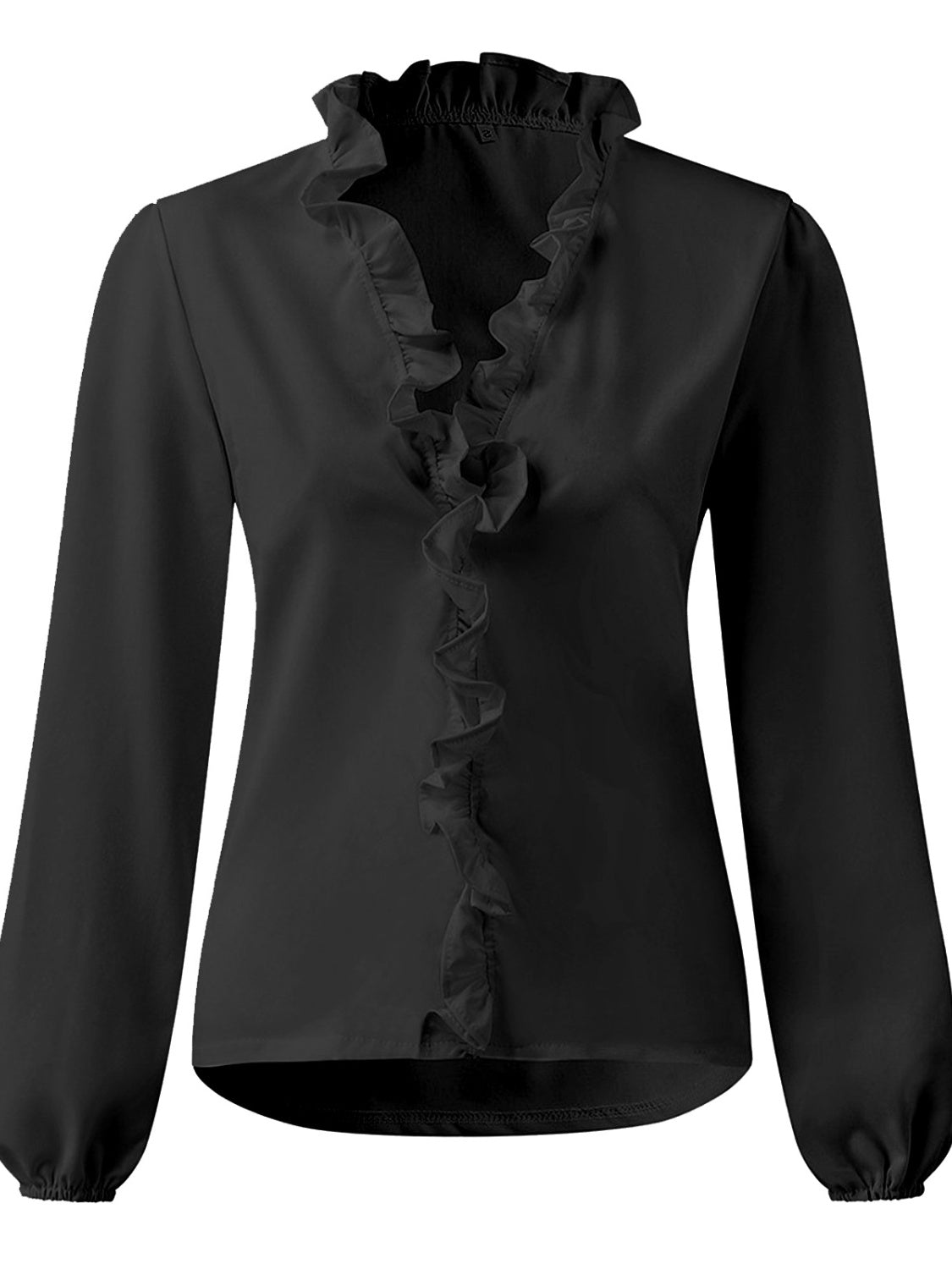 Ruffled Blouse Long Sleeve V-Neck Opaque Design Polyester Women 9