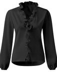 Ruffled Blouse Long Sleeve V-Neck Opaque Design Polyester Women 9