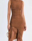 Ruffled Hem Mesh Midi Dress With Scoop Neckline 10