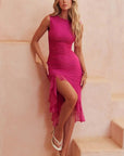 Ruffled Hem Mesh Midi Dress With Scoop Neckline 2