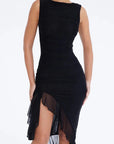 Ruffled Hem Mesh Midi Dress With Scoop Neckline 7