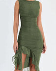 Ruffled Hem Mesh Midi Dress With Scoop Neckline 9