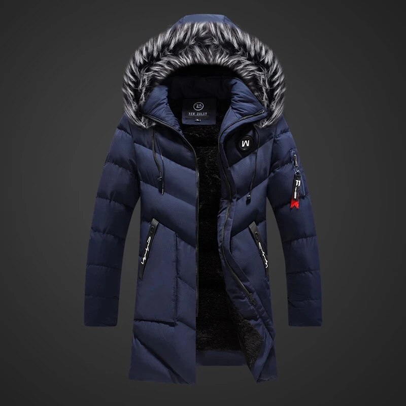 Men's Dark Blue Winter Coat insulated water-repellent adjustable hood