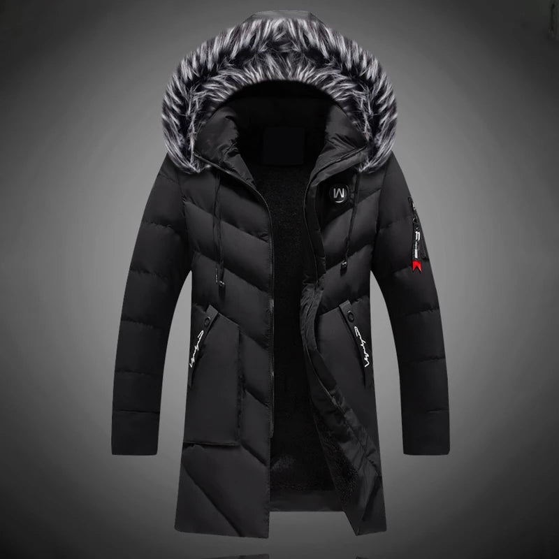 Men's Dark Blue Winter Coat insulated water-repellent adjustable hood