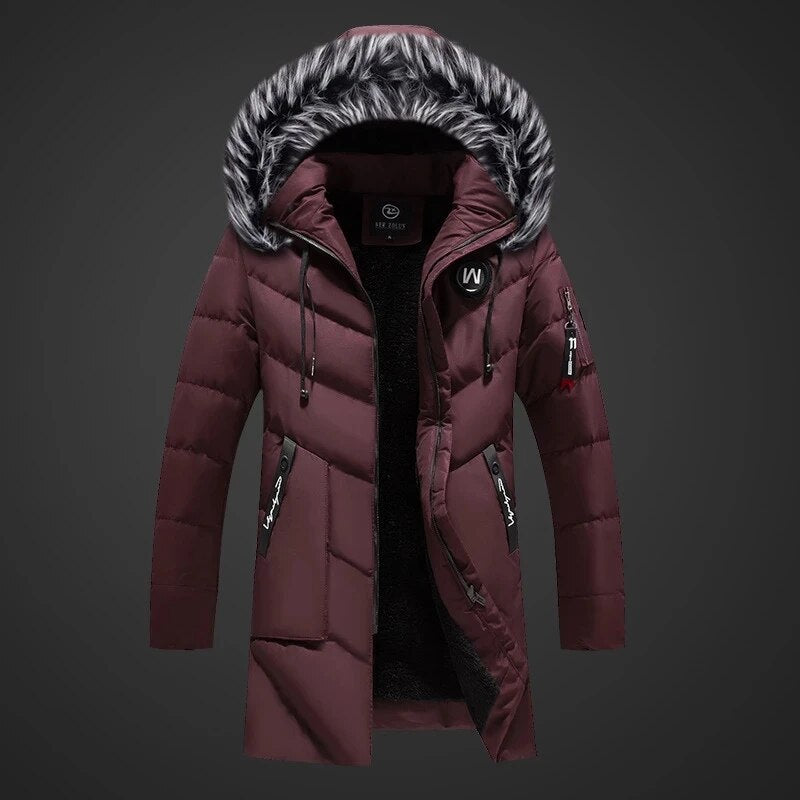 Men's Dark Blue Winter Coat insulated water-repellent adjustable hood