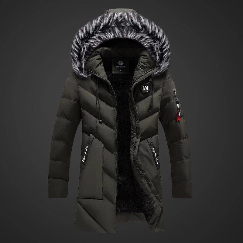 Men's Dark Blue Winter Coat insulated water-repellent adjustable hood