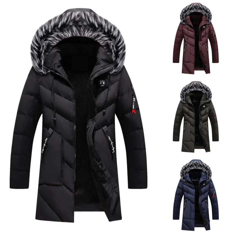 Men's Dark Blue Winter Coat insulated water-repellent adjustable hood