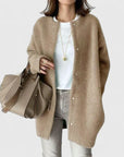 Women's khaki lightweight open front knit cardigan
