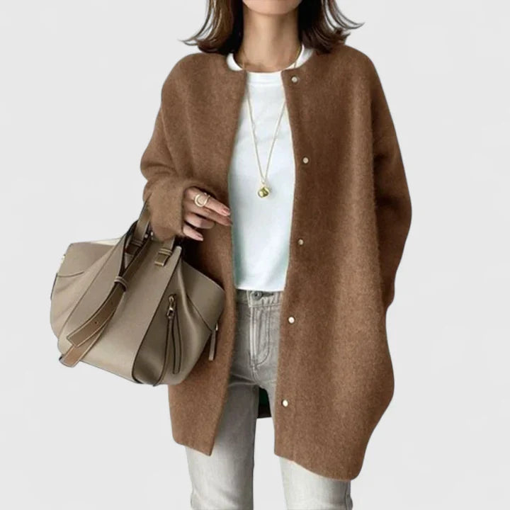 Women's khaki lightweight open front knit cardigan